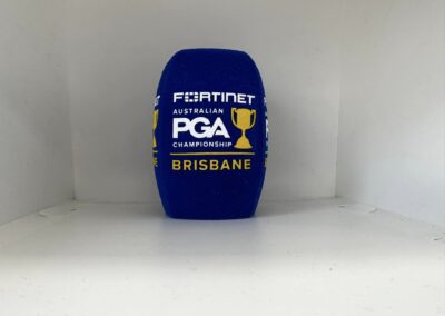 Fortinet Australian PGA Championship logo on a microphone windshied